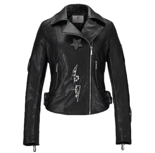 Sequin Patch Leather Jacket
